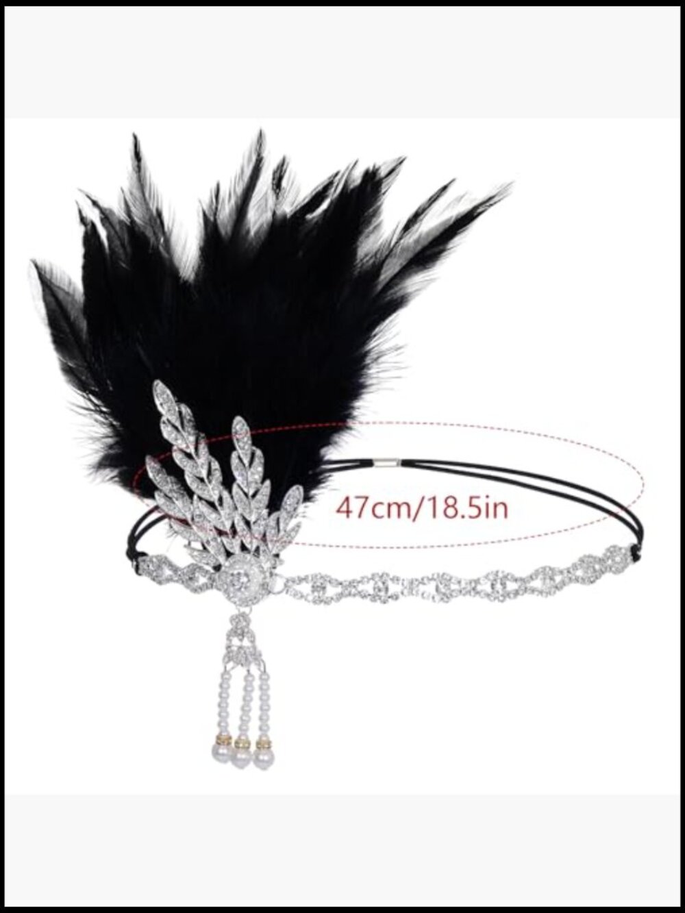 Flapper Headband Feather Rhinestone Vintage Chain Roaring 20s Accessory Gatsby - Picture 2 of 7